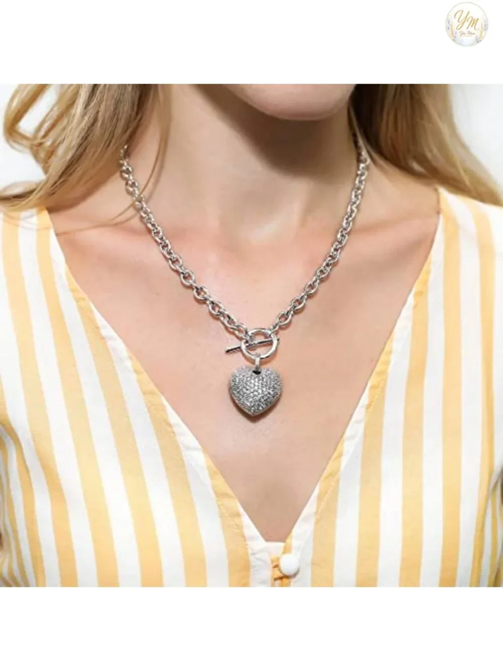 Cubic Zirconia Heart Pendant Necklace, 18